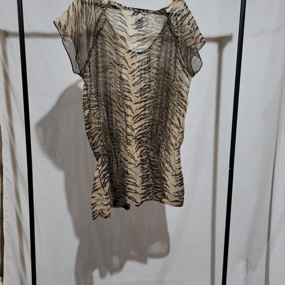 Paragon blouse tiger stripe sheer vintage animal print shirt plus size 2X 1990s - Picture 8 of 13